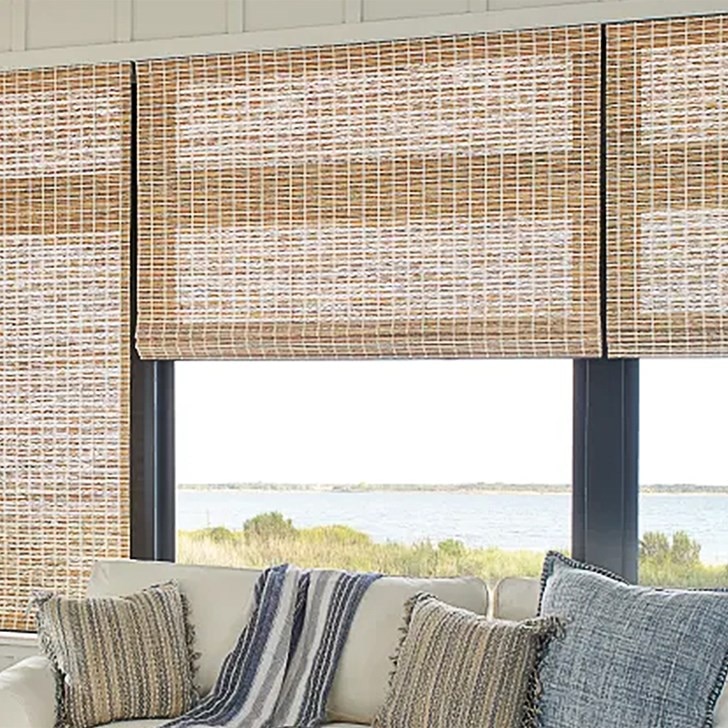 Bali Smart Shade - Old Style Roman Woven Wood Shades with Motorized Lift: Lagoon, Honeynut Cream 85133