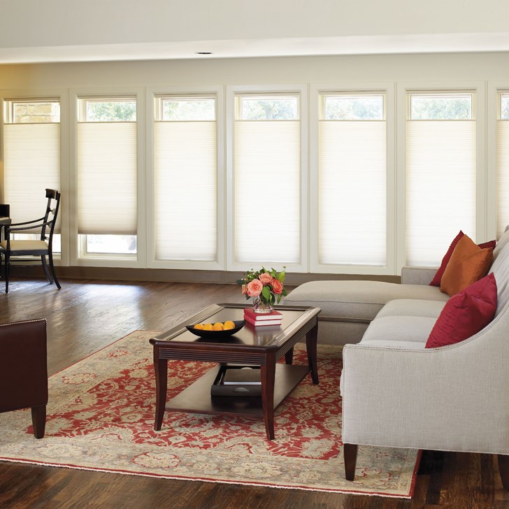 Light Filtering Cellular Shade in cordless top-down/bottom-up. Color: Daylight