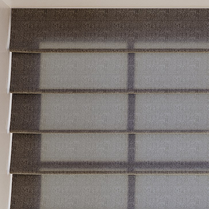 Color: Jasper Coal SW238; Light Filtering Liner: White; Mount: Inside; Fold Style: Hobbled; Lift: Cordless;