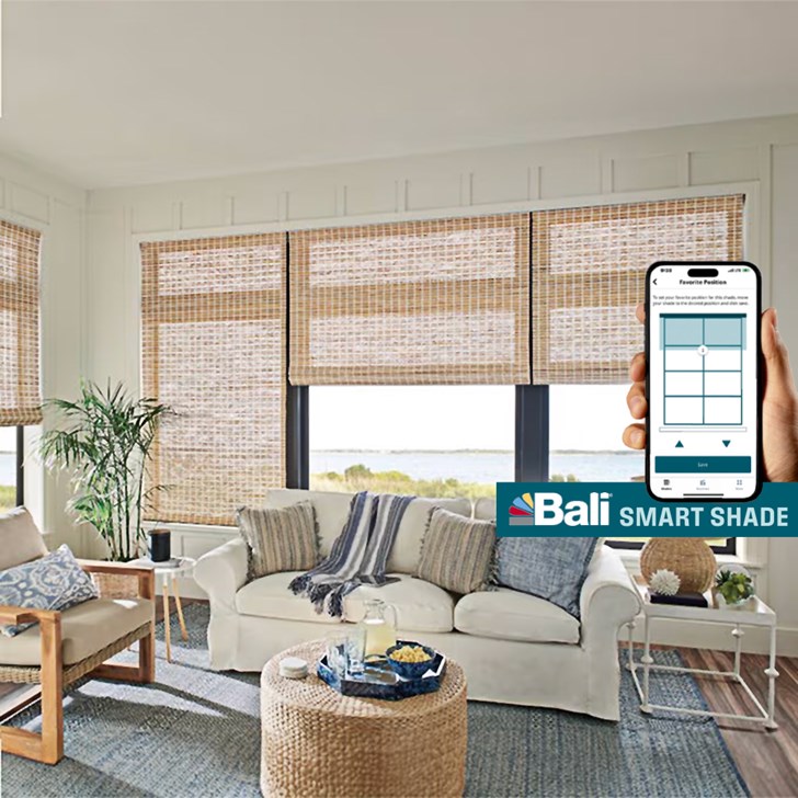 Bali Smart Shade - Old Style Roman Woven Wood Shades with Motorized Lift: Lagoon, Honeynut Cream 85133
