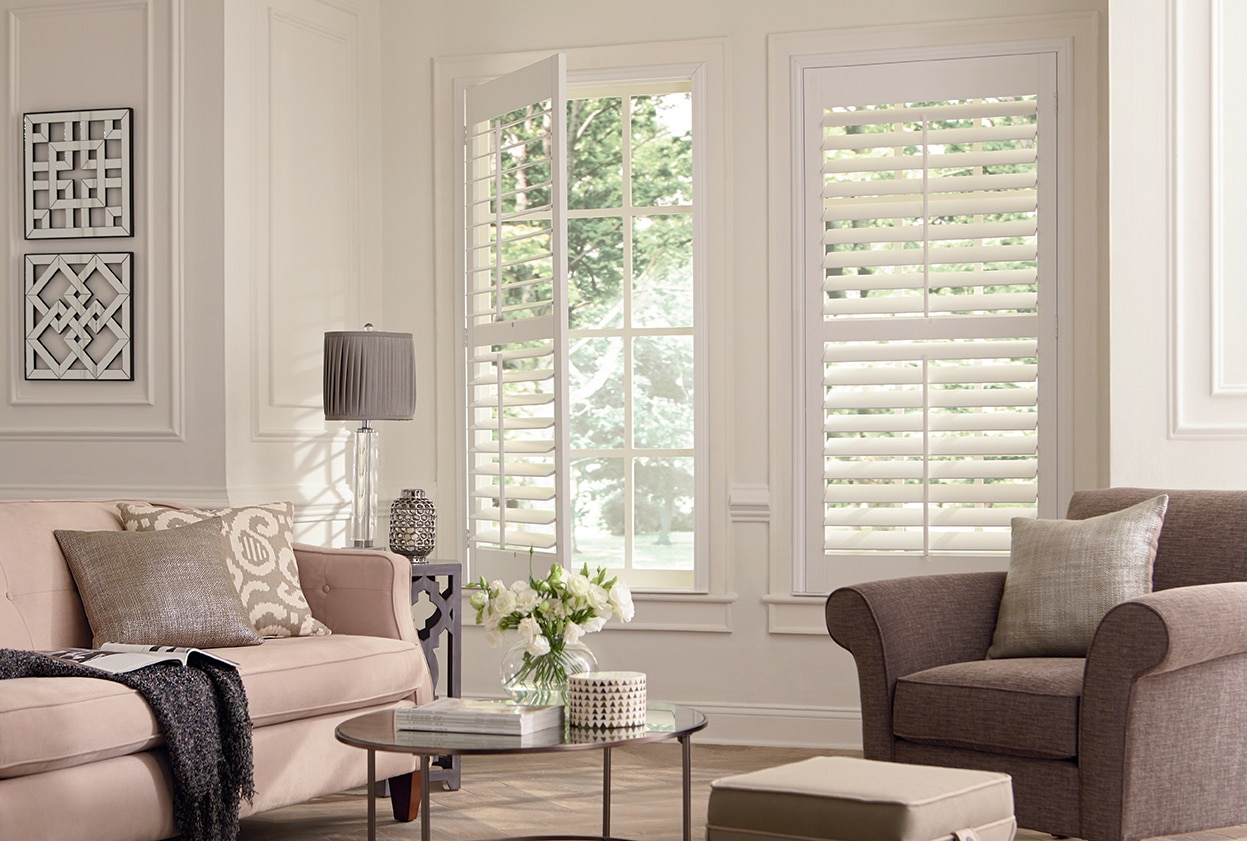 off white plantation shutters