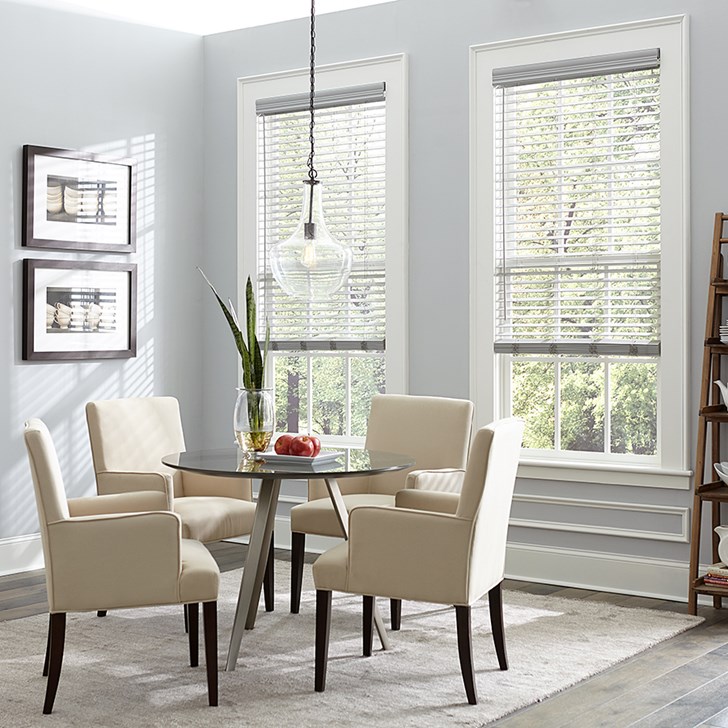 Inside mount 2 Inch Faux Wood Blinds. Color: Smooth Silver Ash 180