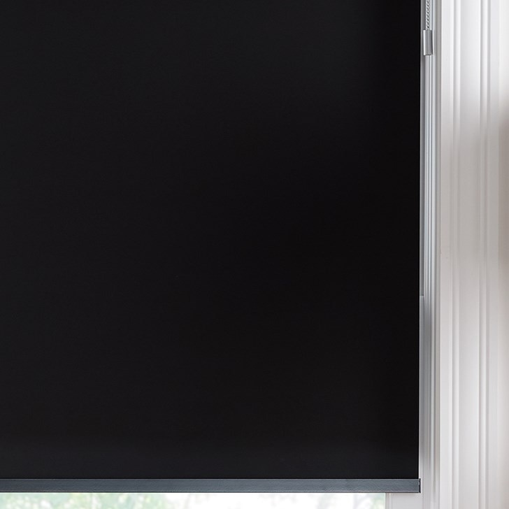 Color: Interlude Black 6320; Headrail: Fabric Wrapped 4 Inch Cornice; Bottom Rail: Square Hem Bar; Motorized Hub: Google