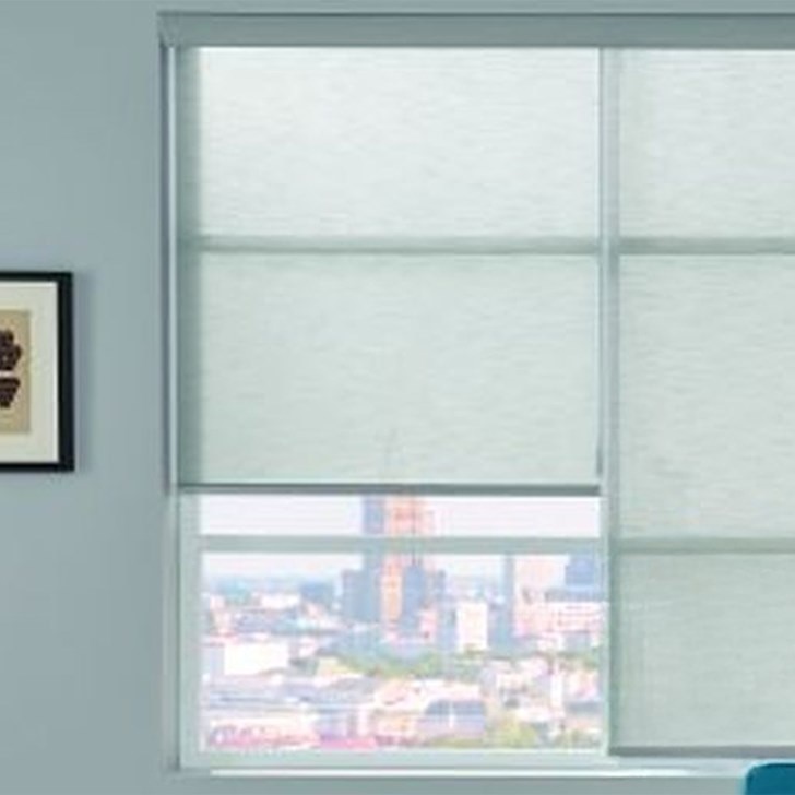 Roller Shade with Motorized Wand, Fabric-Wrapped Hem Bar: Everly, Cinder 21464, and Contour Valance