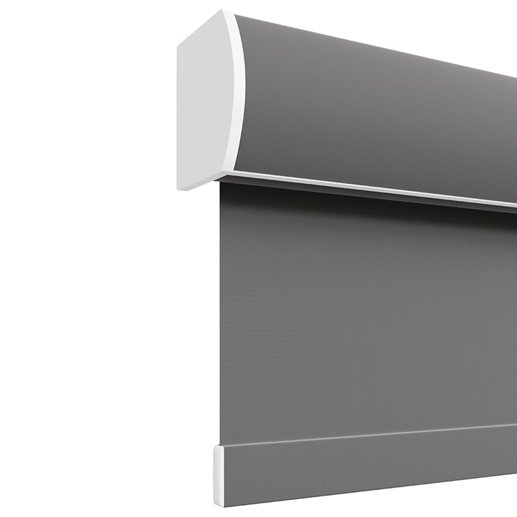 The Light Filtering Roller Shades in the Splendor Charcoal color with the 3in. Cassette Valance.