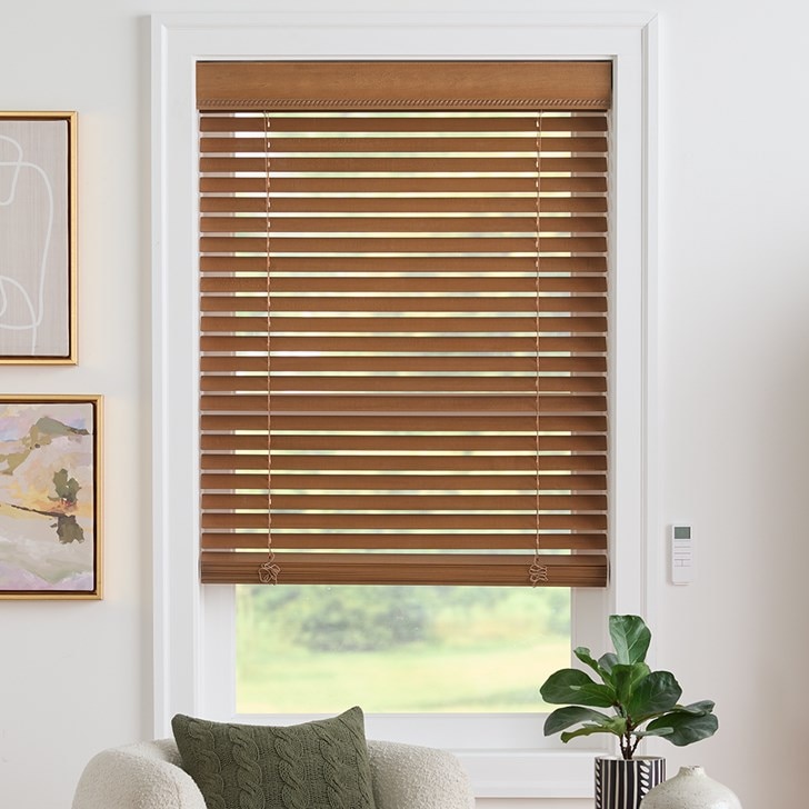Color: Mink 130; Lift and Tilt: Motorized; Slats: Rounded Corners; Valance: 4 Inch Cord